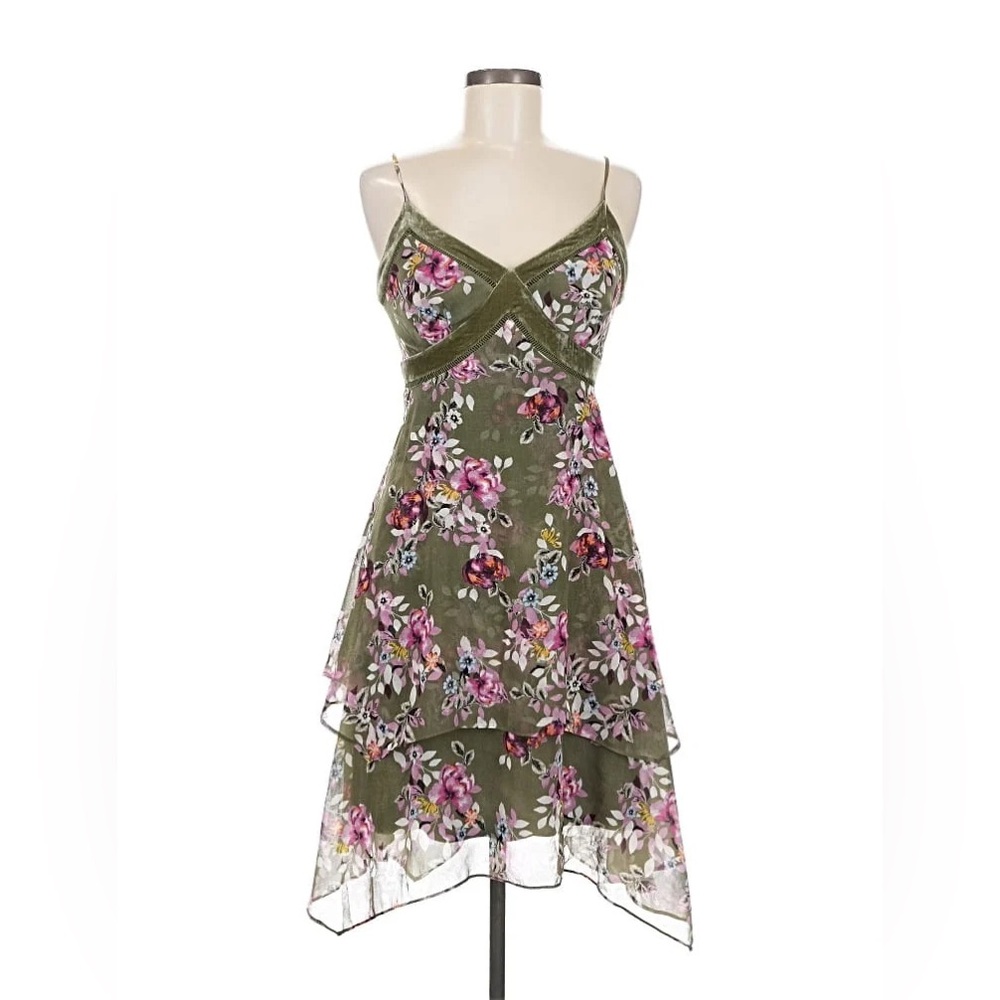 White House Black Market Floral Dress - Olive and Pink